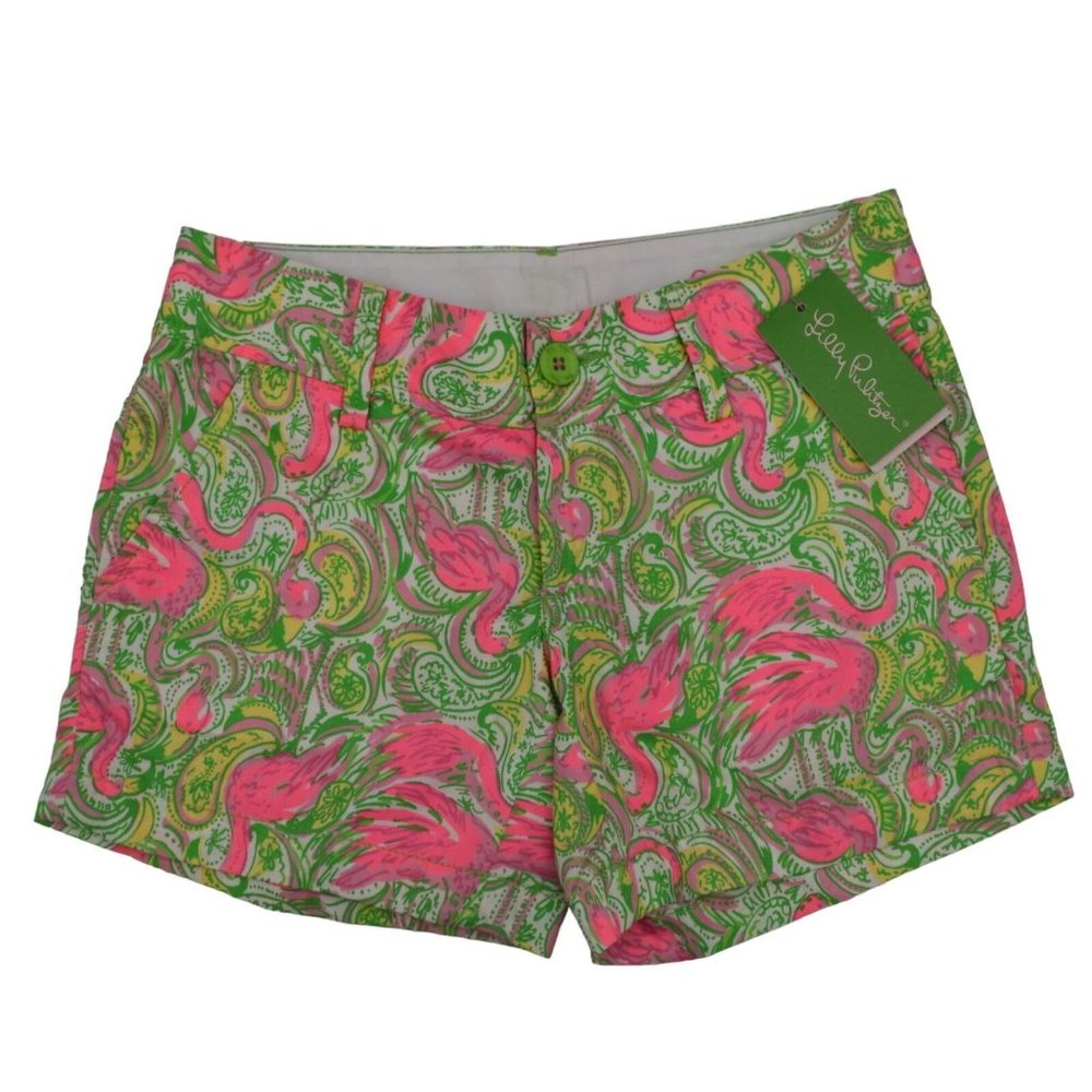 Lilly Pulitzer Callahan Shorts Womens 00 Resort White Hot Wings Flamingos - Picture 3 of 9